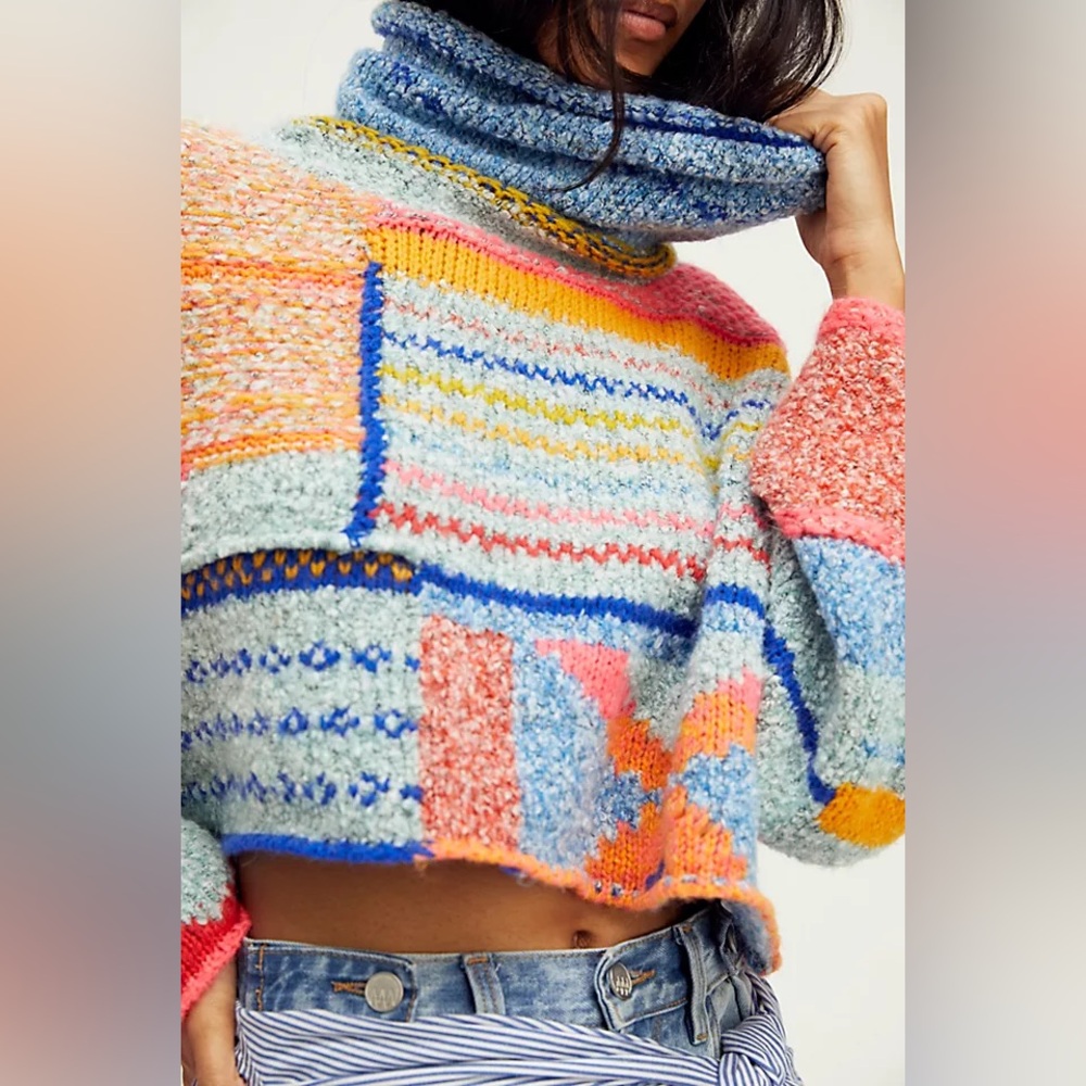 Sincerely Jules Vibrant Patchwork Turtleneck Swea… - image 1